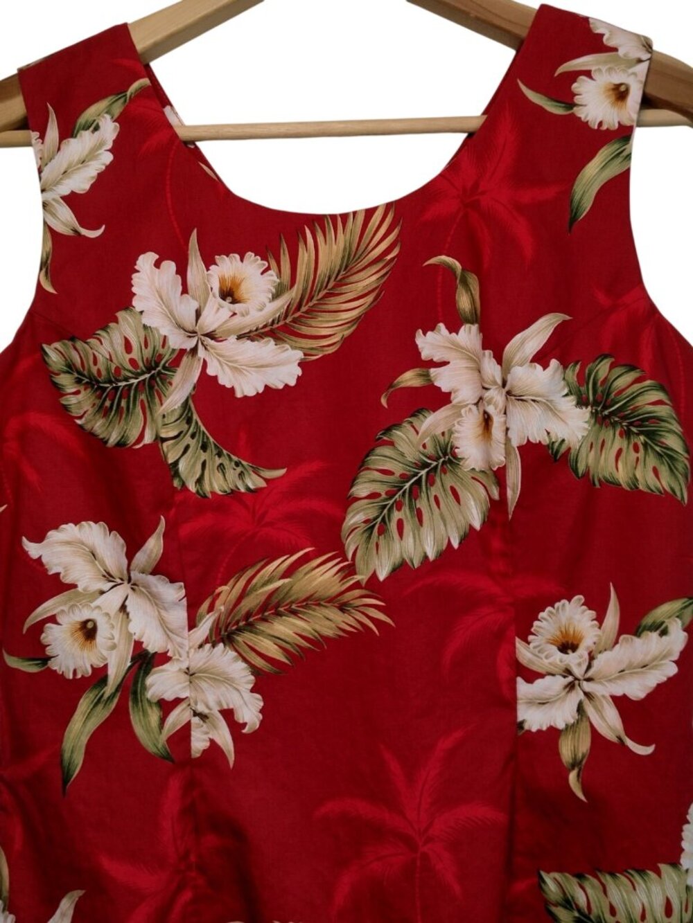 Vintage Ky's Hawaiian Dress Large Red White Floral Tropical Aloha Sundress